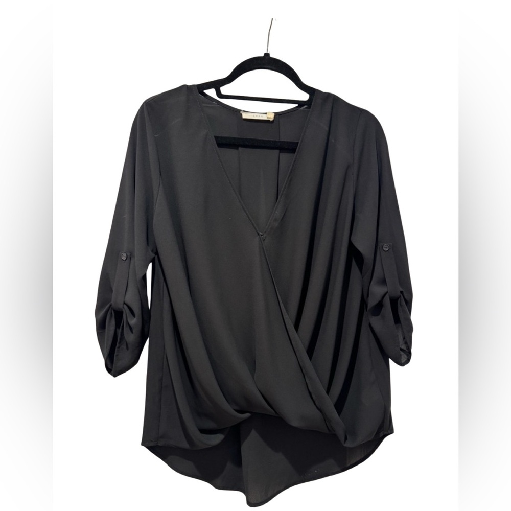 Lush Black Draped Blouse